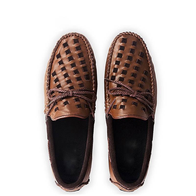 Woven Leather Bow Rope Casual Flat Style Men Boat Shoes