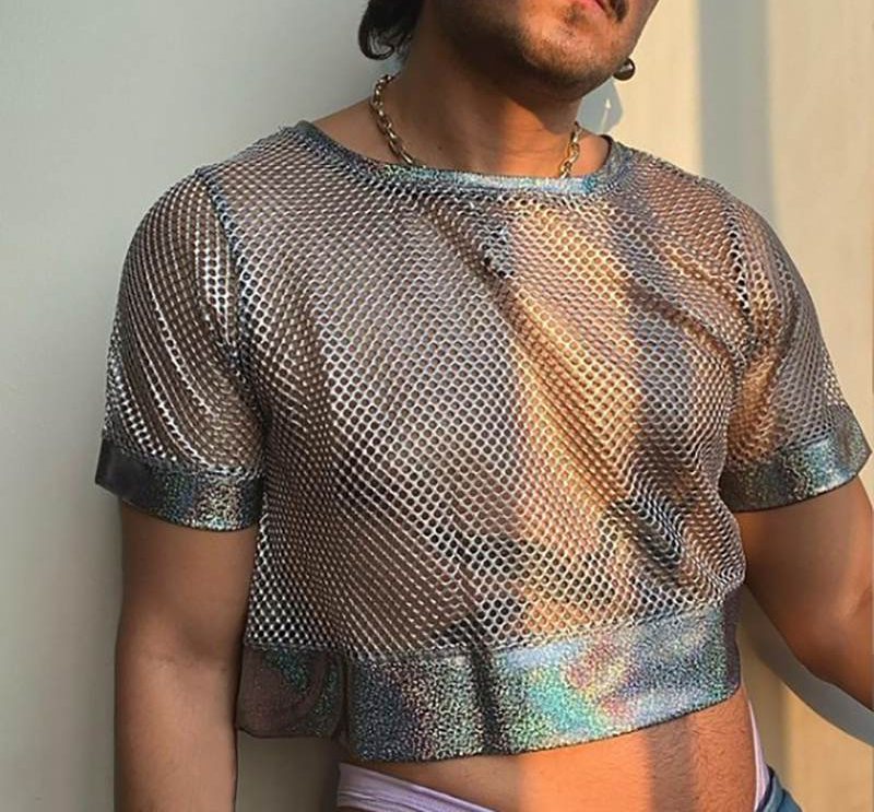 Silver Net See Through Mesh Patchwork T-Shirts