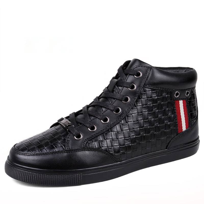 Black Woven High Top Lace Up Casual Style Men Sneaker