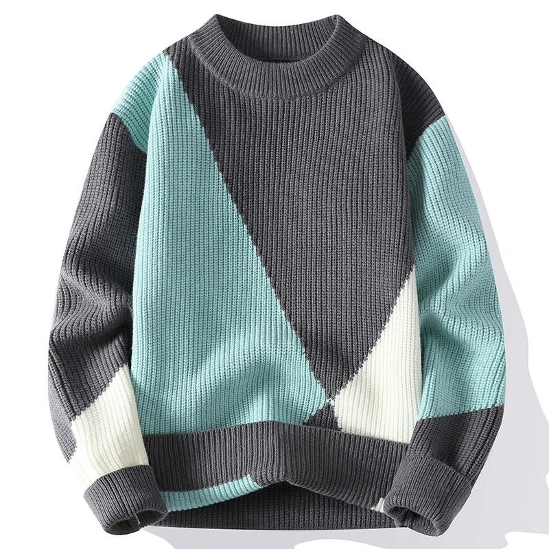 Color Contrast O-Neck Thick Sweater