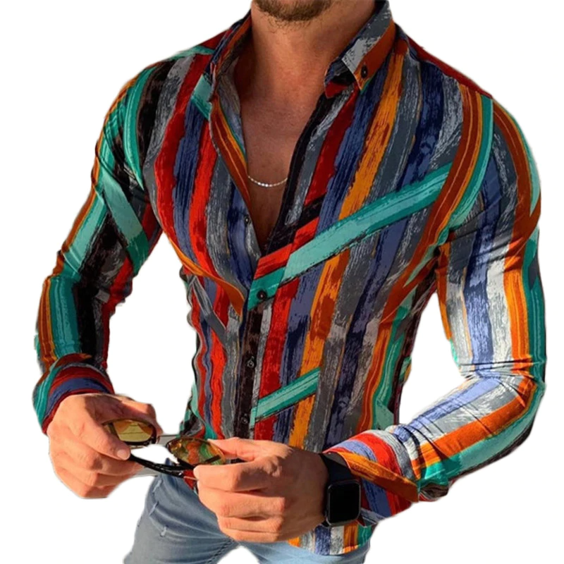 Vintage Look Colorful Stripes Men Slim Fit Shirt