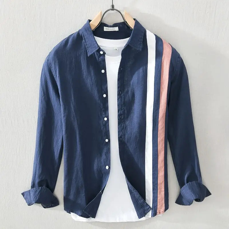 Loose Spliced Polyester Long-Sleeved Shirt