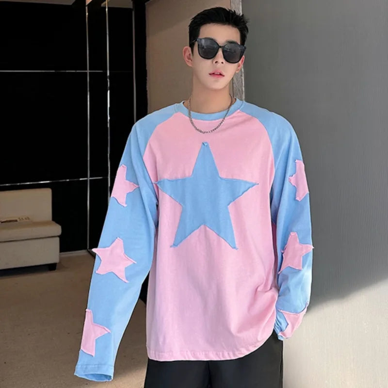 Pink Blue Patchwork Star T-Shirt