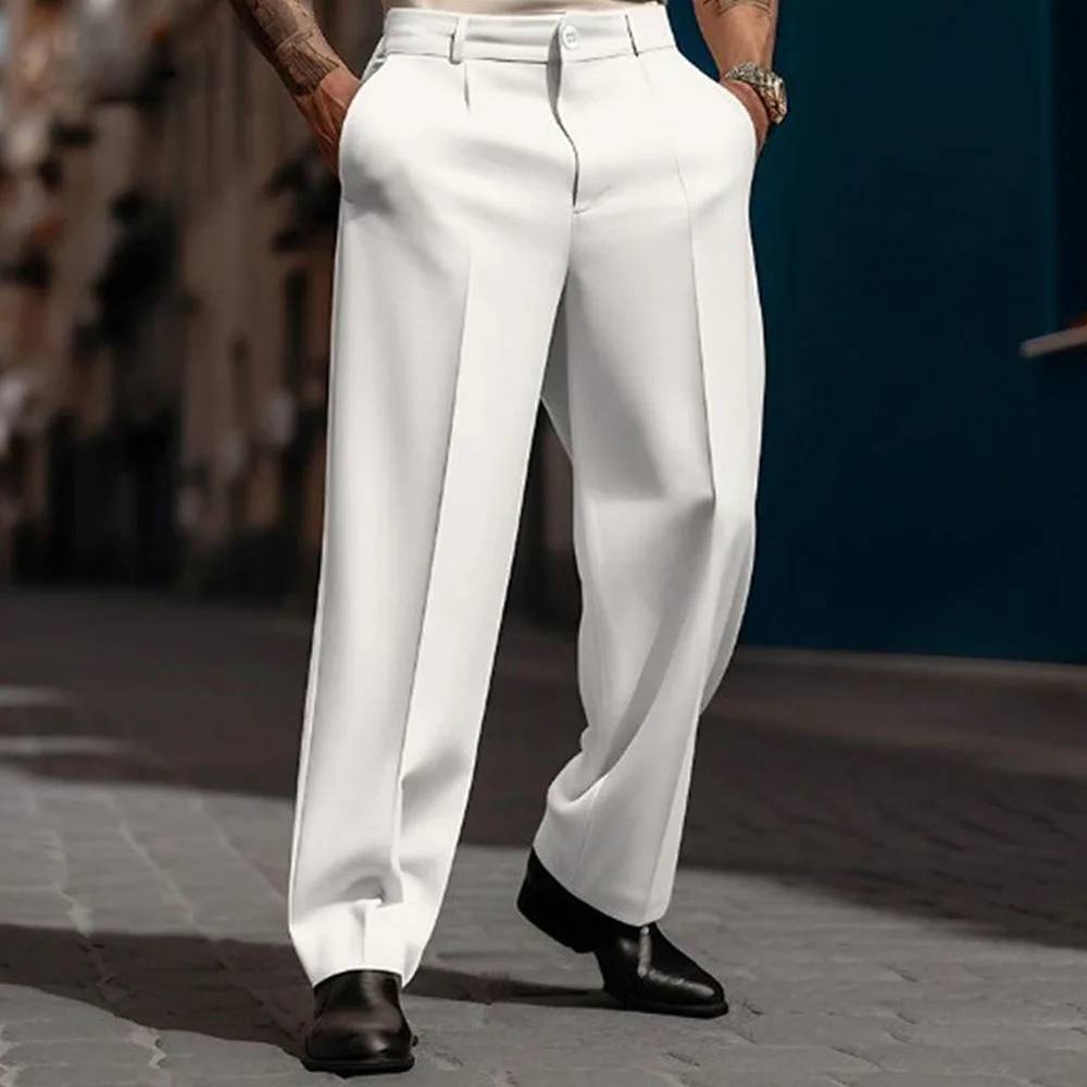 Formal Solid Stand Pocket Straight Trousers