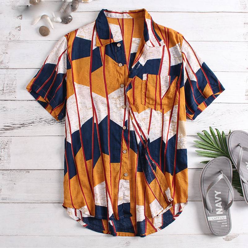 Summer Short Sleeve Button Lapel Neck Casual Style Men Shirt