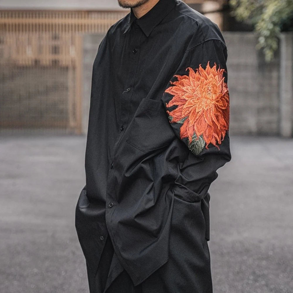 Floral Embroidered Black Shirt