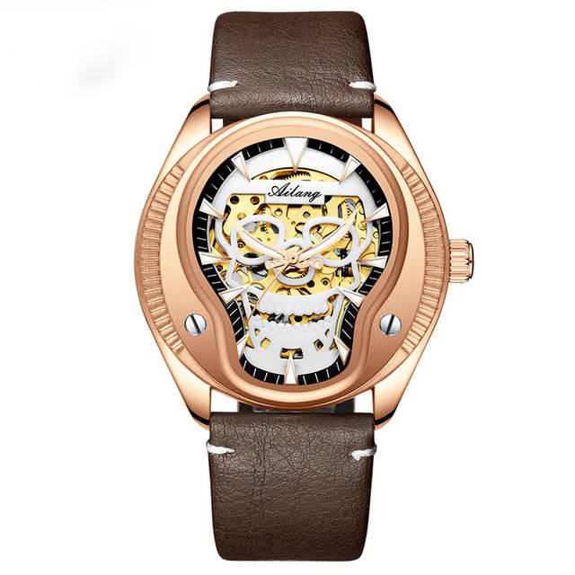 Gold Silver Skull Head Skeleton Mechanical Men Watch