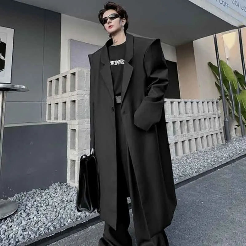 Casual Solid Black Trench Coat