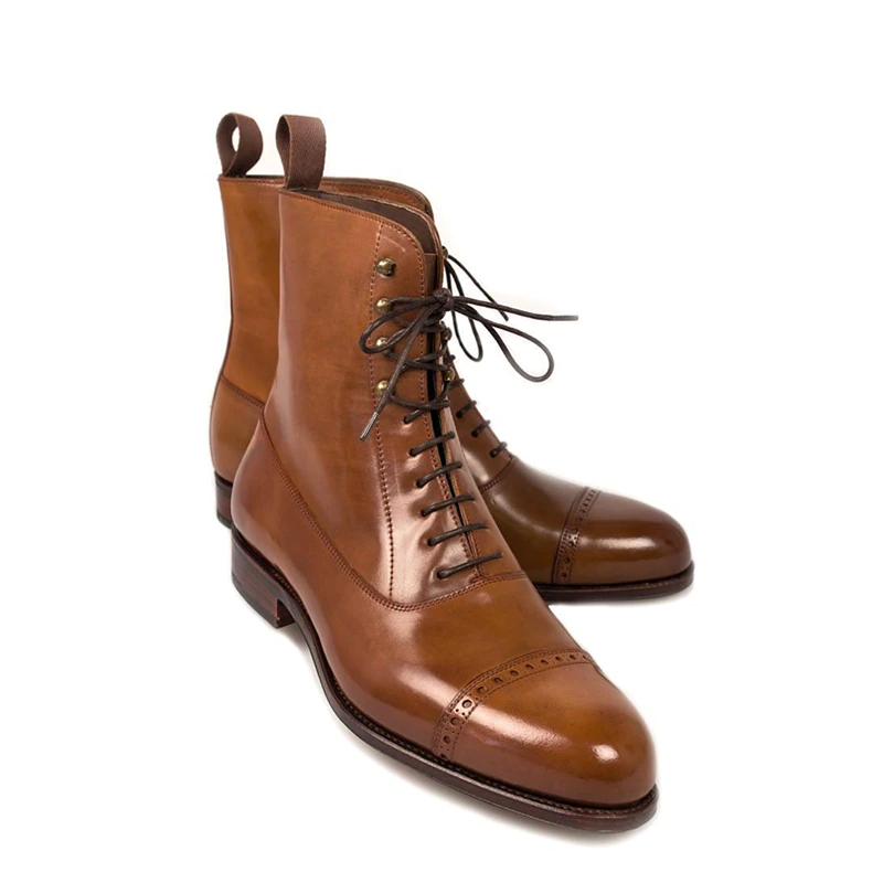 Luxury Leather Round Toe Style Balmoral Boots