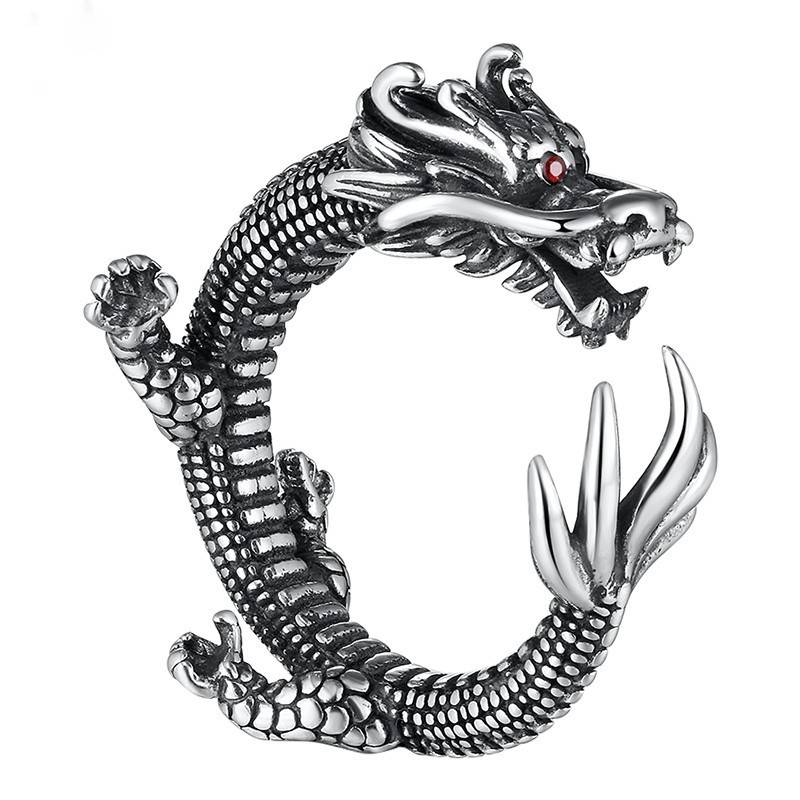 Vintage Dragon Adjustable Sterling Silver Men Rings