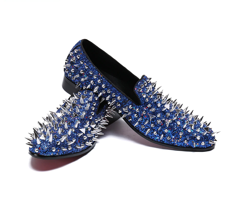 Blue Blink Full Rivets Spikes Casual Men Loafers Shoes