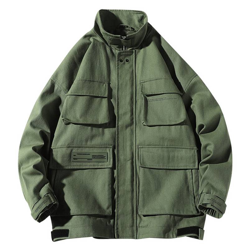 High Neck Multi Pockets Oversize Windbreaker Style  Men Jacket