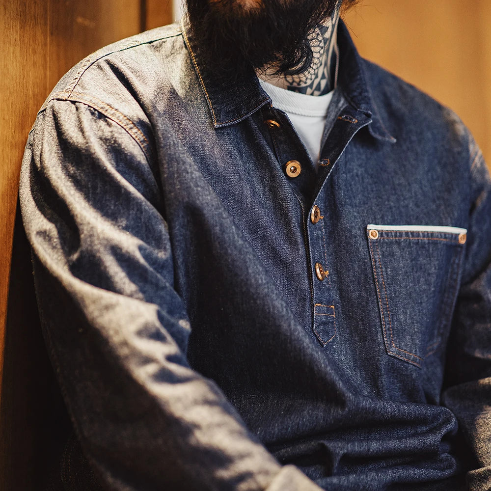 Casual Vintage Denim Polo Shirt