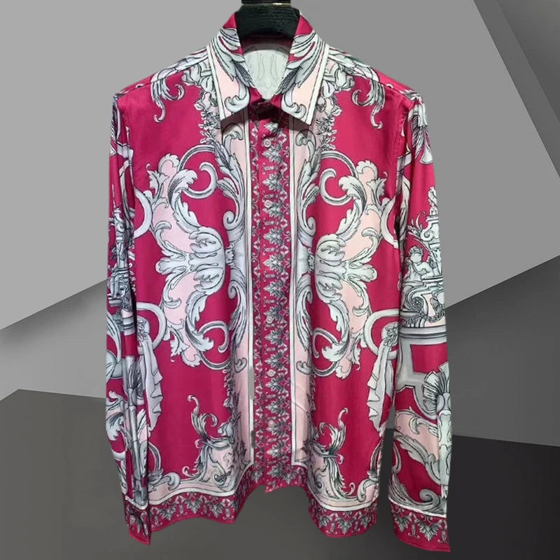 Retro Pink Contrast Color Geometric Shirt