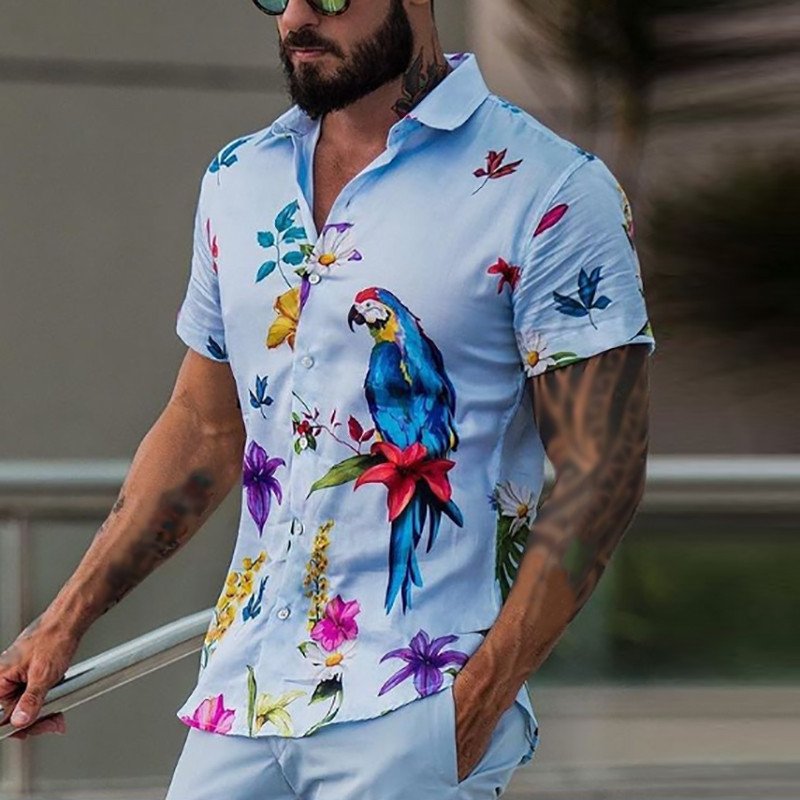 Bird Soft Blue Short Sleeve Shirt