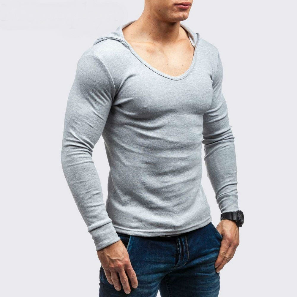 Basic O Neck Men Hooded Slim Long Sleeves T-Shirt - FanFreakz