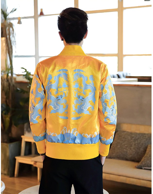 Oriental Style Dragon Print Men Bomber Jackets