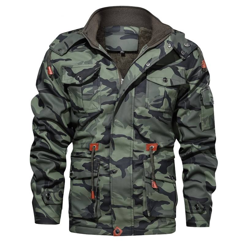 Camouflage Winter Fleece Thick Casual Men Hooded Jacket