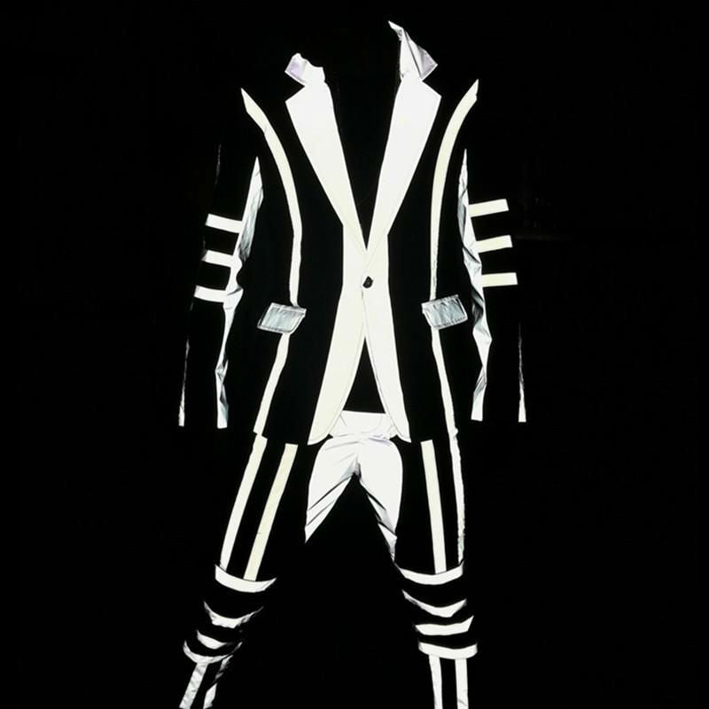 Fluorescent Grey Reflection of Light Men Hip Hop Suit for DJ or Stage Performance - FanFreakz