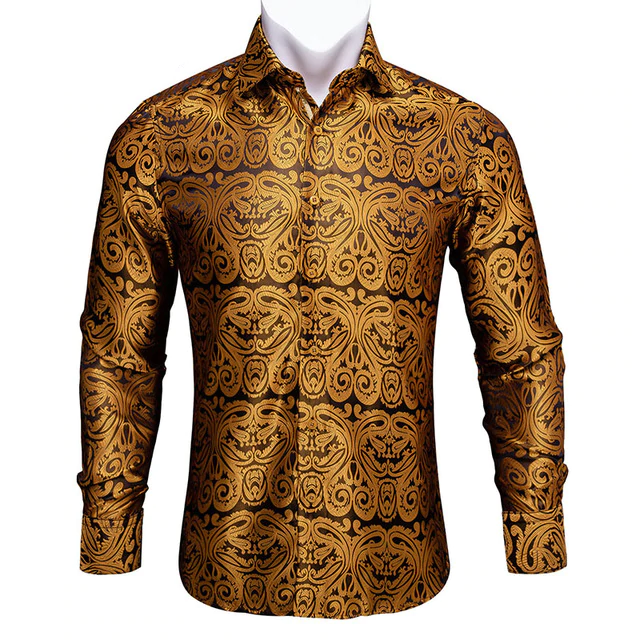 Paisley Jacquard Embossed Men Long Sleeve Shirt