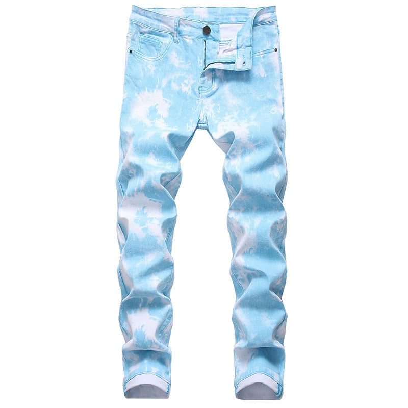 Casual Colorful Printed Hip Hop Slim Straight Streetwear Men Jeans