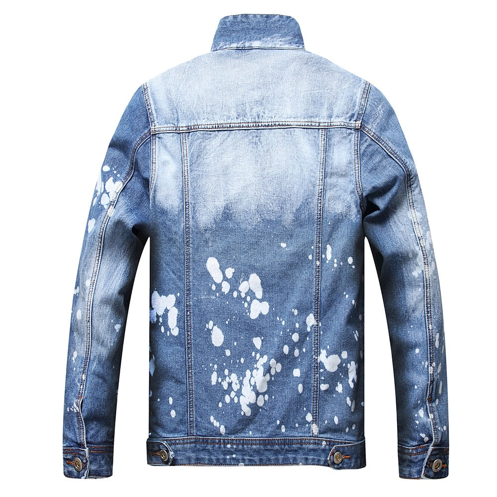 White Paint Stains Decorated Ripped Denim Jacket