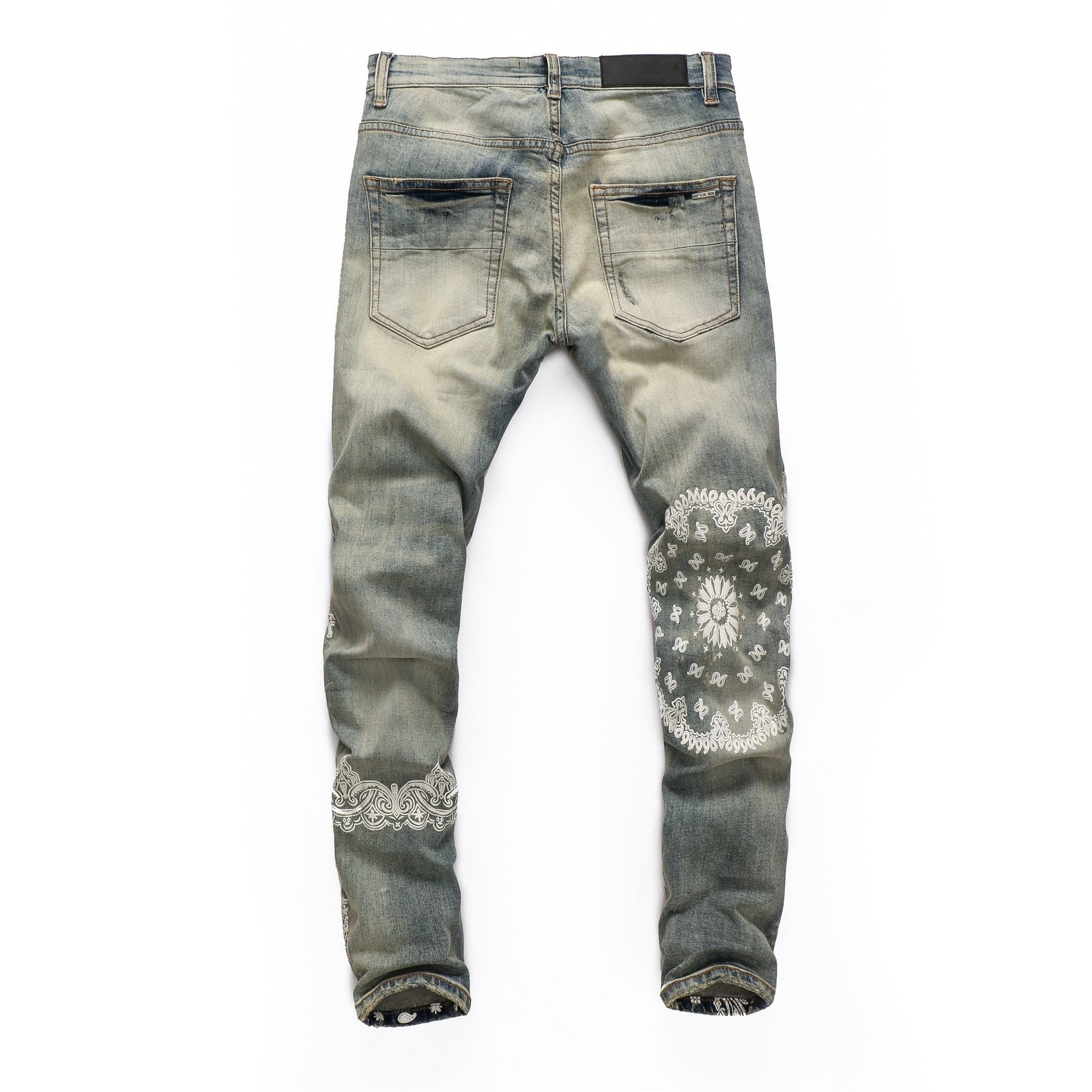 Retro Flowers Printed Ripped Light Grey Jeans