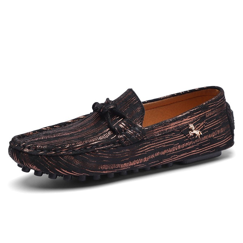 Genuine Leather Striped Mocassins