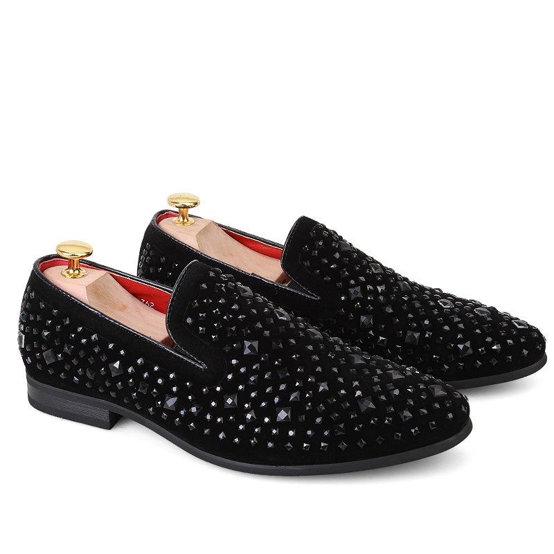 Black Beaded Details Men Flat Loafer Shoes - FanFreakz