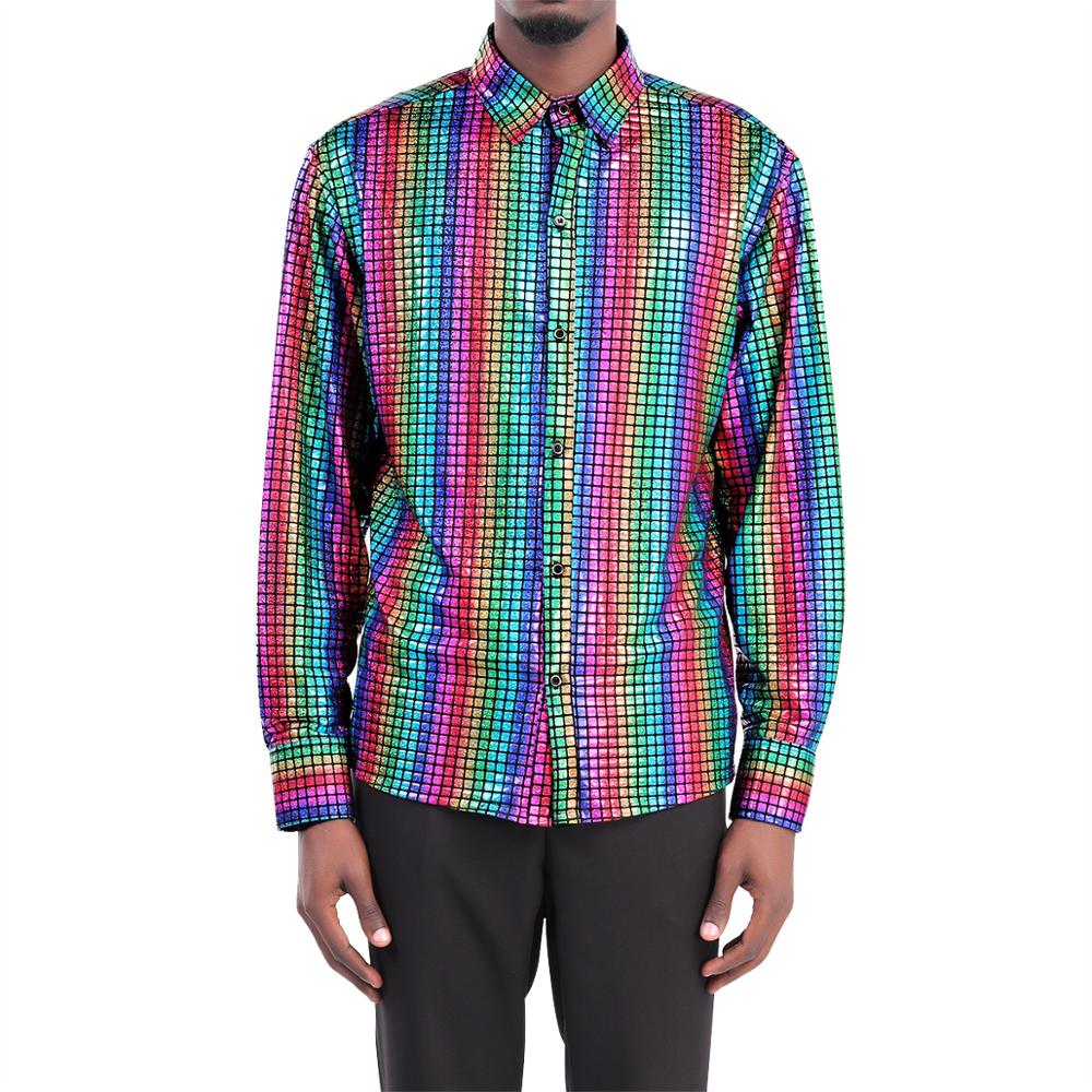 Rainbow Striped Color Plaid Long-Sleeved Shirts