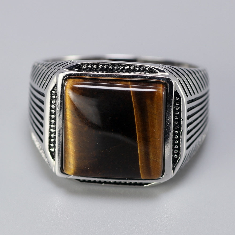 Sterling Silver with Tiger Eyes Fine Stripe Pattern Natural Stone Men ...