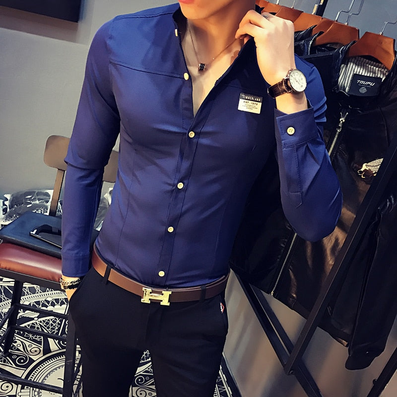 British Long Sleeve Turn Down Collar Casual Shirts