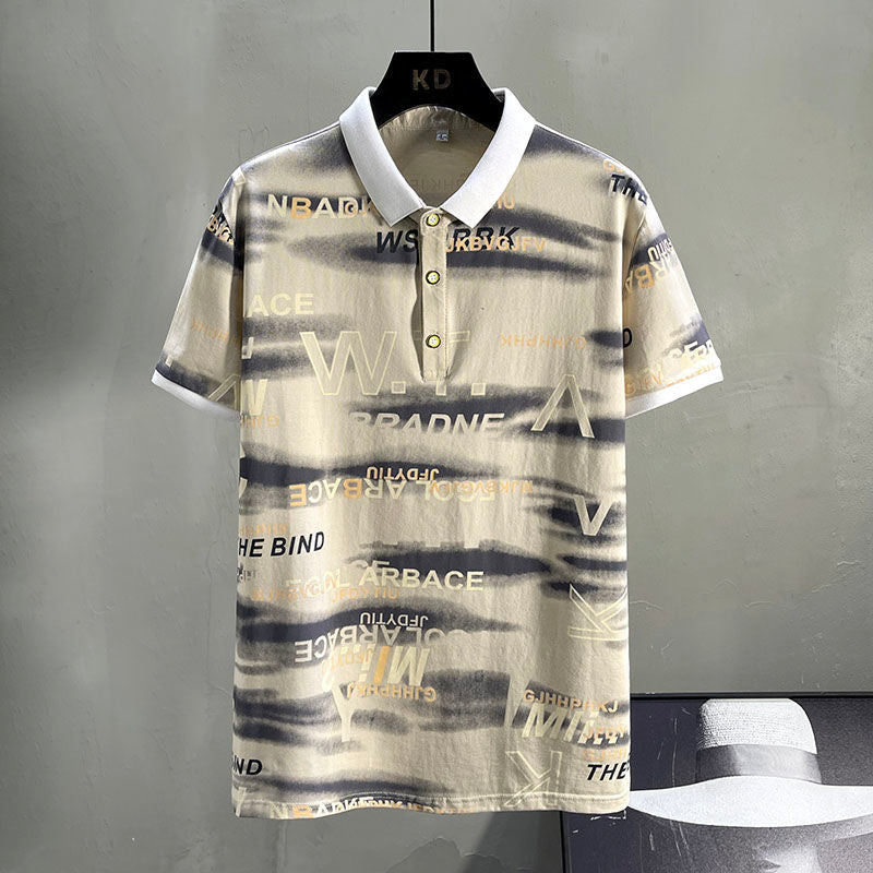 Abstract Tie-Dye Letter Printed Polo Shirt