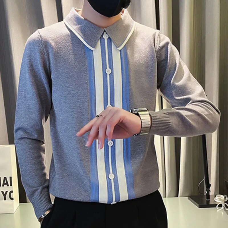 Casual Striped Contrast Polo T-Shirt