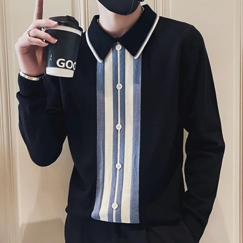 Casual Striped Contrast Polo T-Shirt