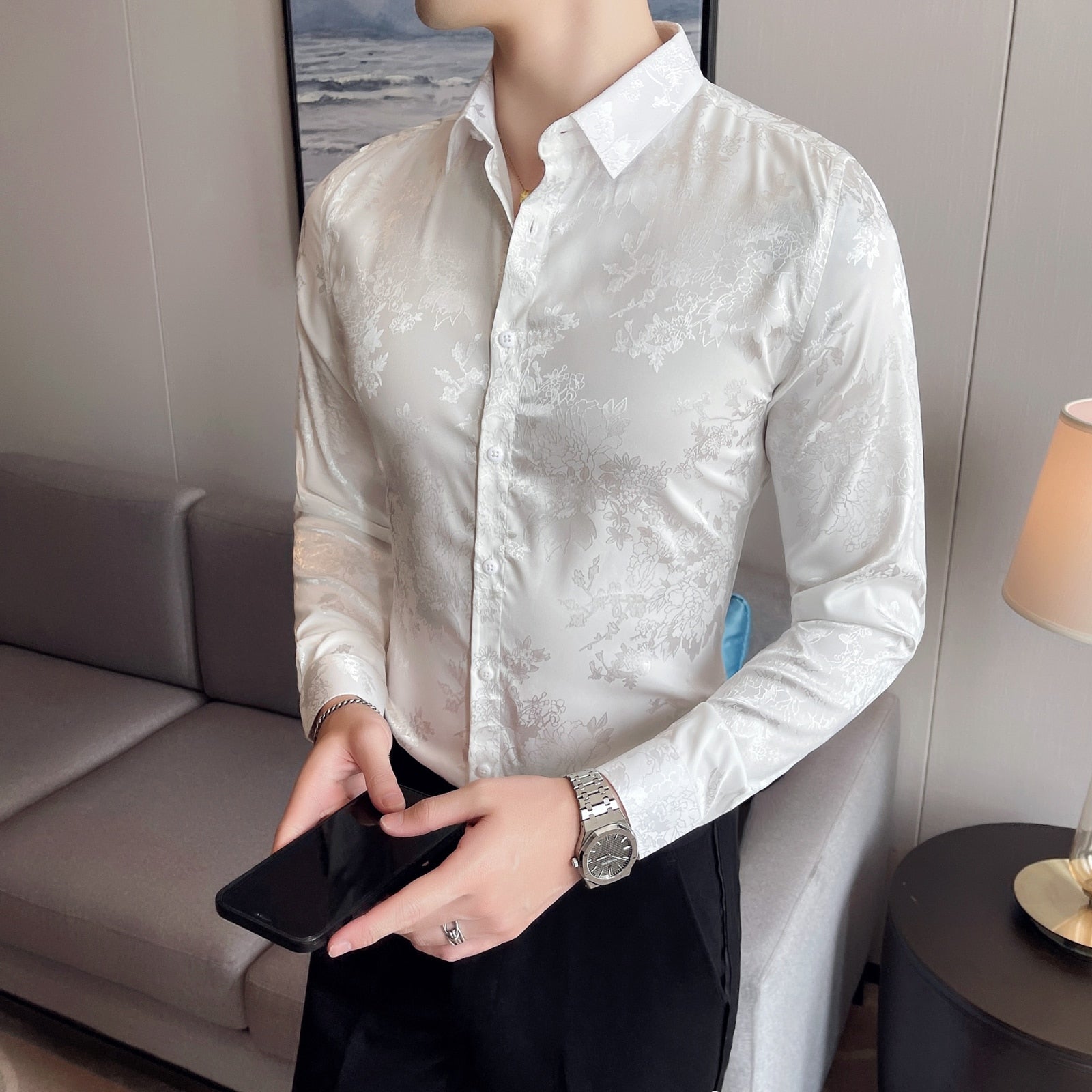 White Invisible Branches Digital Printed Shirt