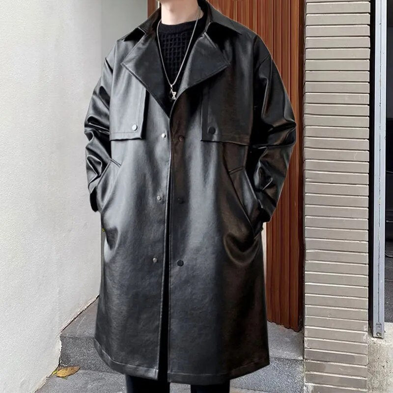 Solid Leather Loose Coat