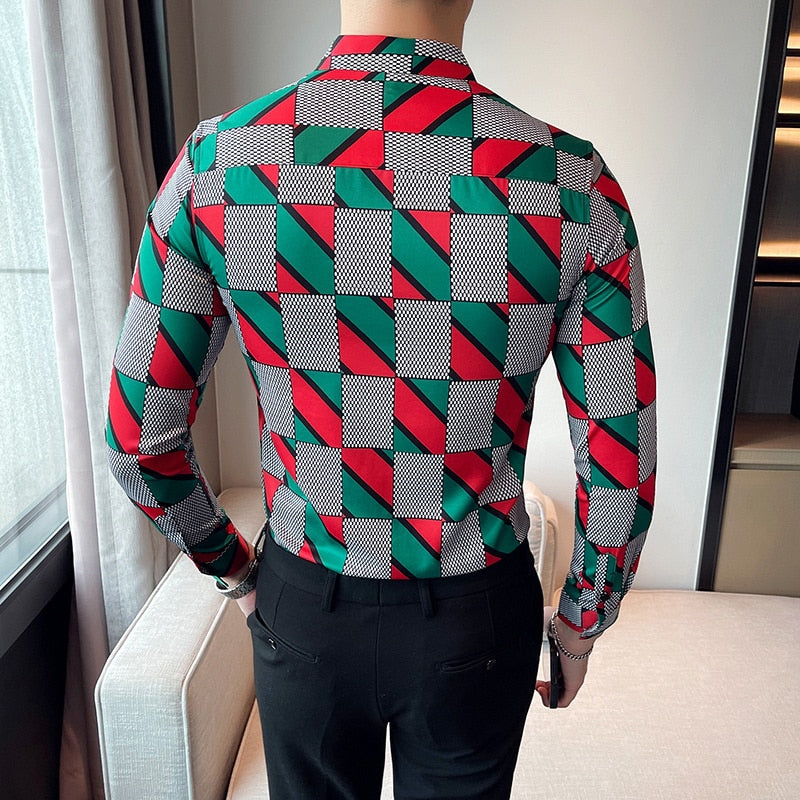 Christmas Color Plaid Printed Long Sleeve Shirt