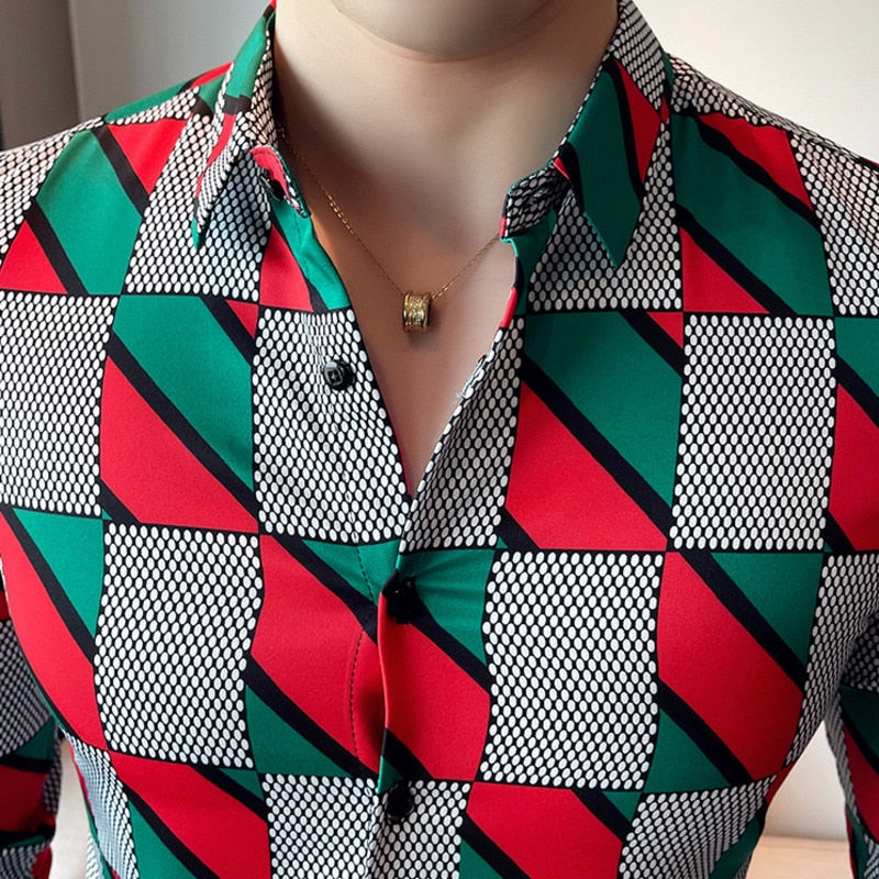 Christmas Color Plaid Printed Long Sleeve Shirt