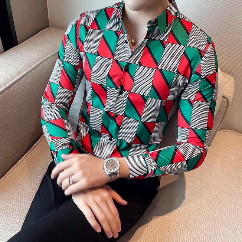 Christmas Color Plaid Printed Long Sleeve Shirt