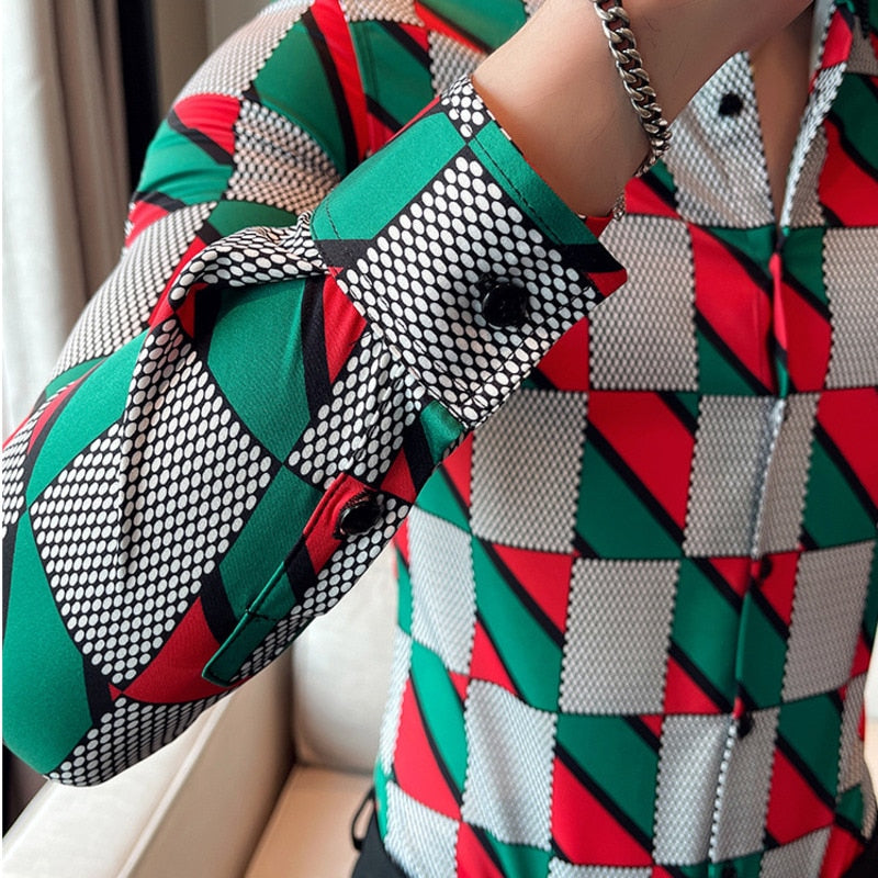 Christmas Color Plaid Printed Long Sleeve Shirt