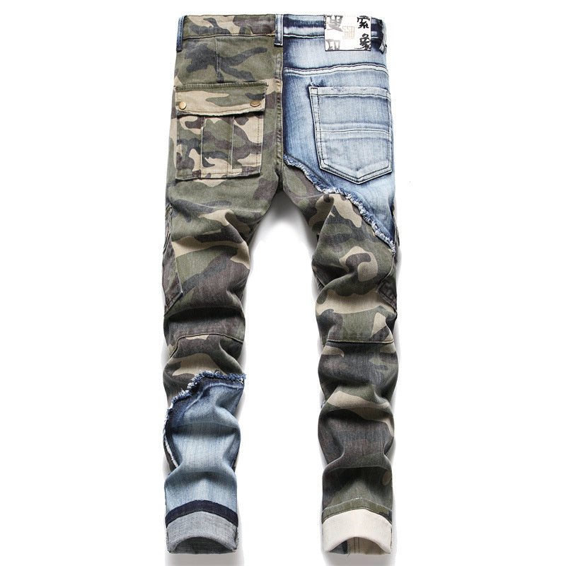 Camouflage Stitching Deco Slim Jeans