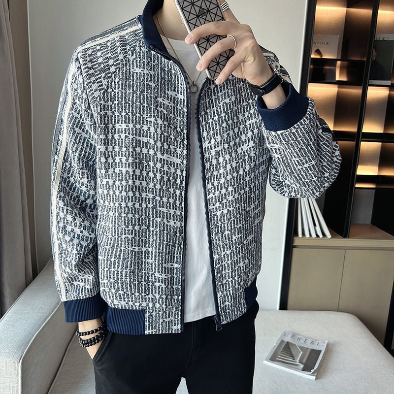 Geometric Print Zipper Men's Jacket