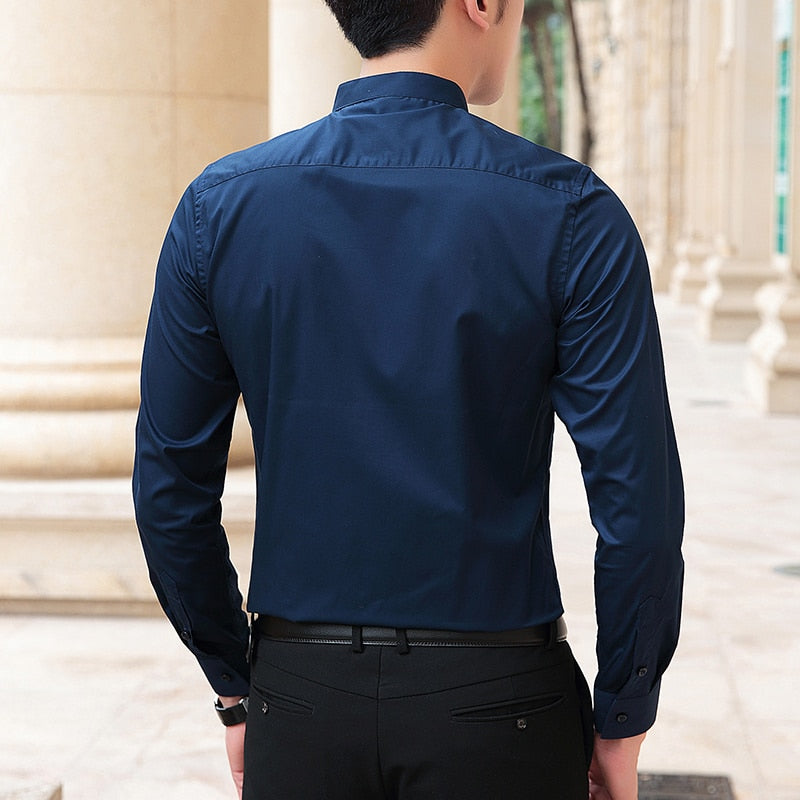 Mandarin Collar Cotton Solid Shirt