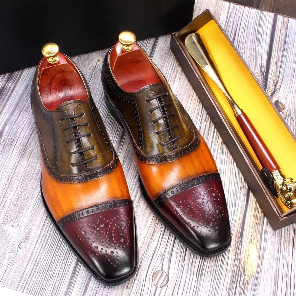 Tri-Tone Genuine Leather Brogue Shoes