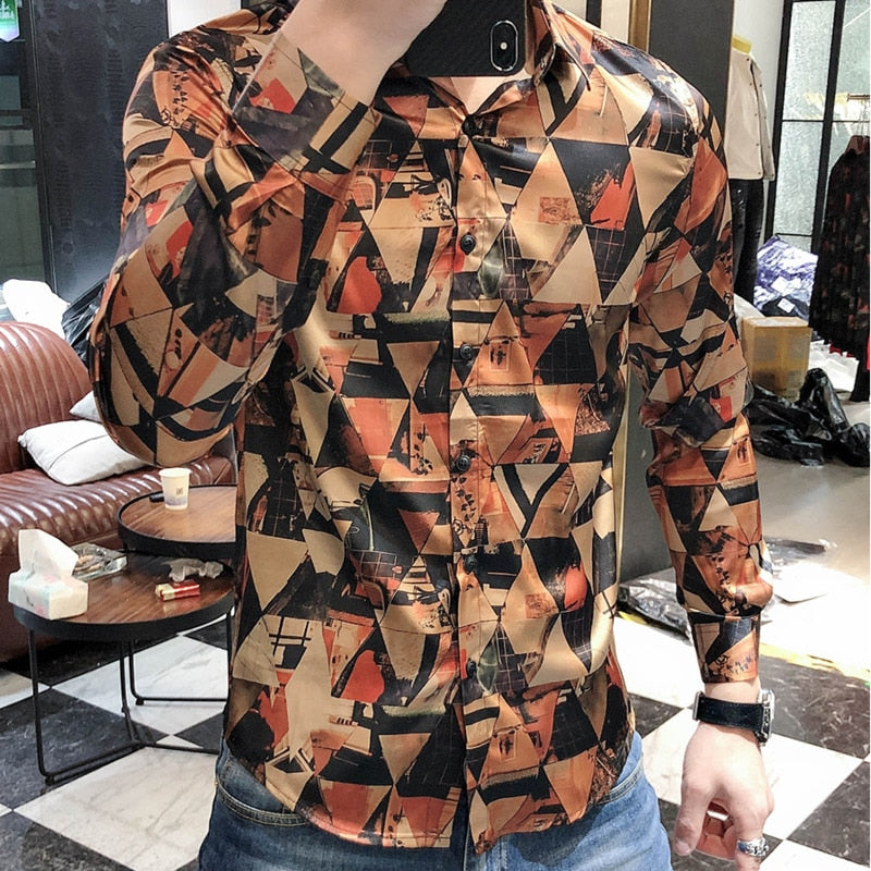 Vintage Diamond Pattern Long Sleeve Shirt