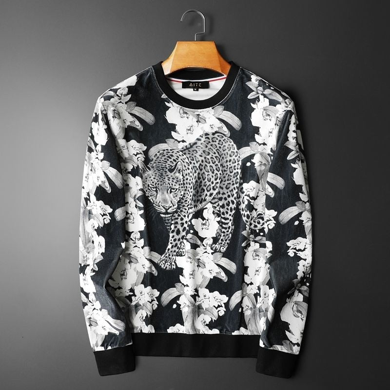 Black And White Leopard and Floral Printed Sweatshirt