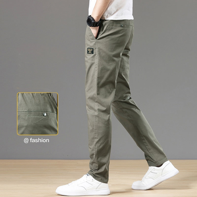 Solid Cotton Regular Fit Straight Pants