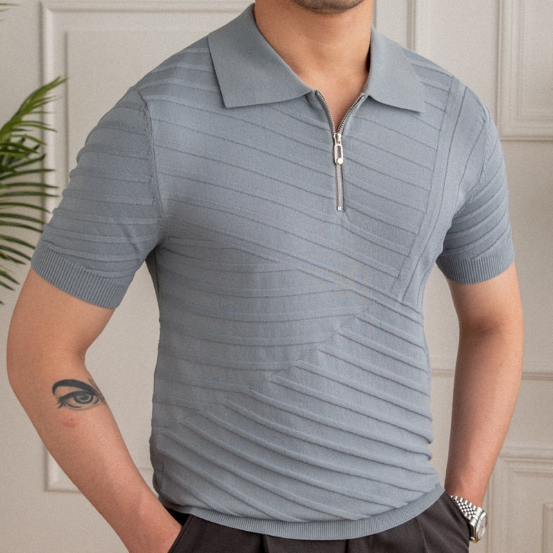 Casual Knitted Zipper Men Polo Shirt