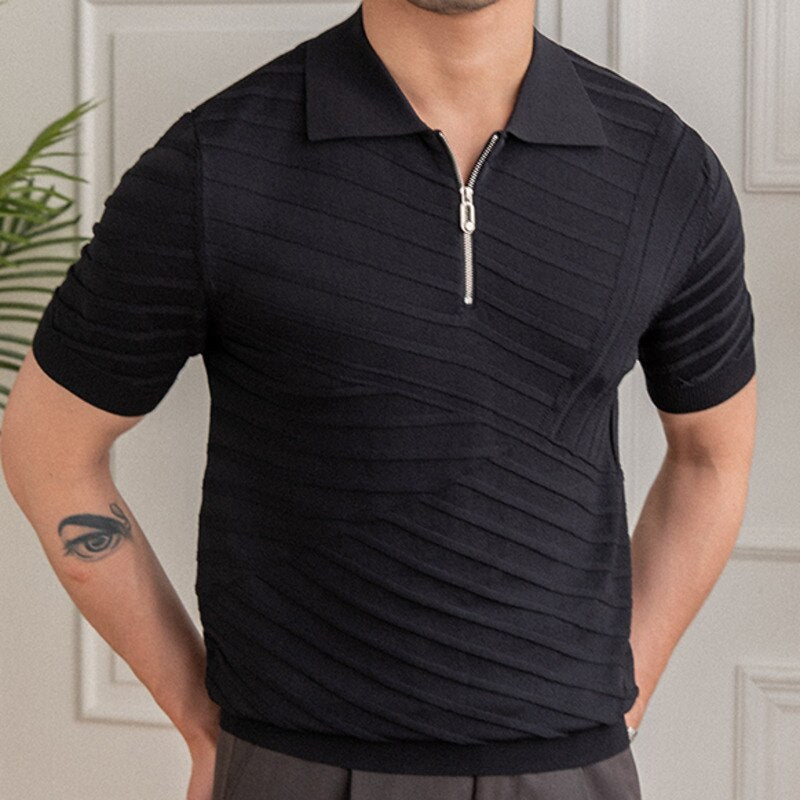 Casual Knitted Zipper Men Polo Shirt